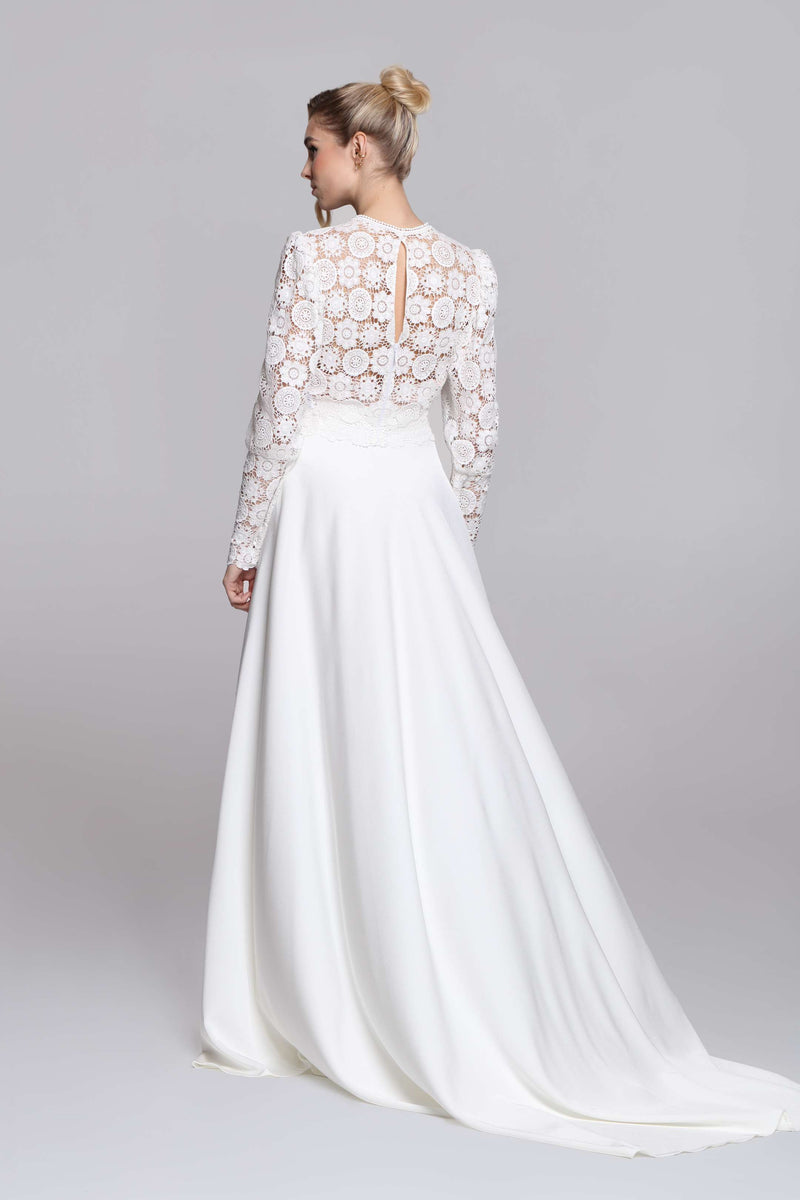 Lace top FAY with long wide sleeves. Mix&Match wedding outfit. Bridal separates.