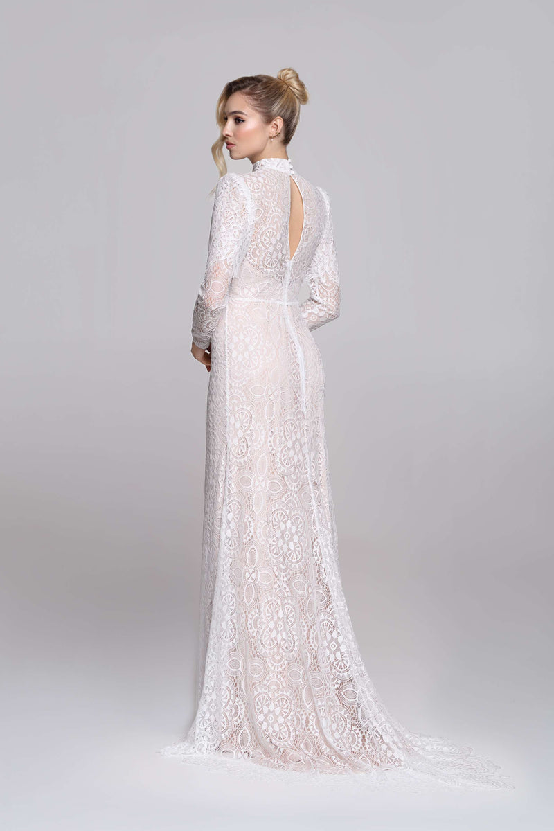 FLORENCE wedding dress | high neck with long sleeves in full geometrical lace