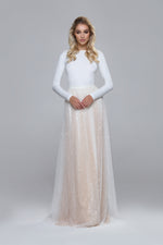 ridal or evening skirt - with light shiny beads. With nude or ivory tulle underlayer.