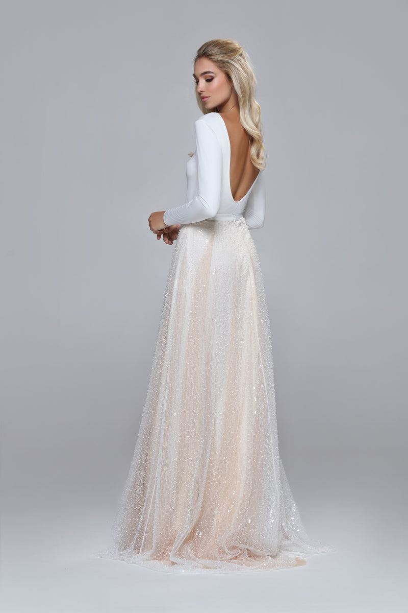 ridal or evening skirt - with light shiny beads. With nude or ivory tulle underlayer.