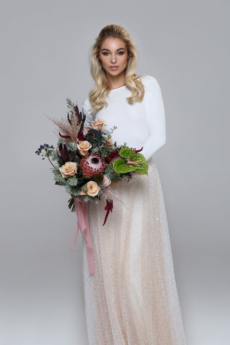 ridal or evening skirt - with light shiny beads. With nude or ivory tulle underlayer.