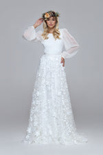 IMAN floral bridal skirt with 3d flowers and full circle volume.