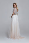 Sequin tulle with soft tulle wedding dress PARIS. Wide elbow length sleeves, draped soft tulle skirt
