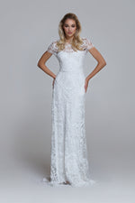 Sparkly wedding dress PERSIA. Boat neckline, V-back. Slip mermaid siluett with train