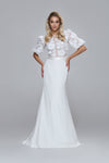 3D flower bridal lace top PIPPA. Puffy sleeves, satin belt. Boat neckline, V-back.