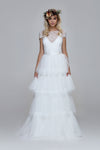 Romantic lace top for wedding. Silk satin tie. Cap sleeves with lace edge.