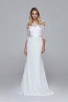 Wedding separates - lace top with 3/4 sleeves. Silk satin tie at waist.Mix&Match romantic.
