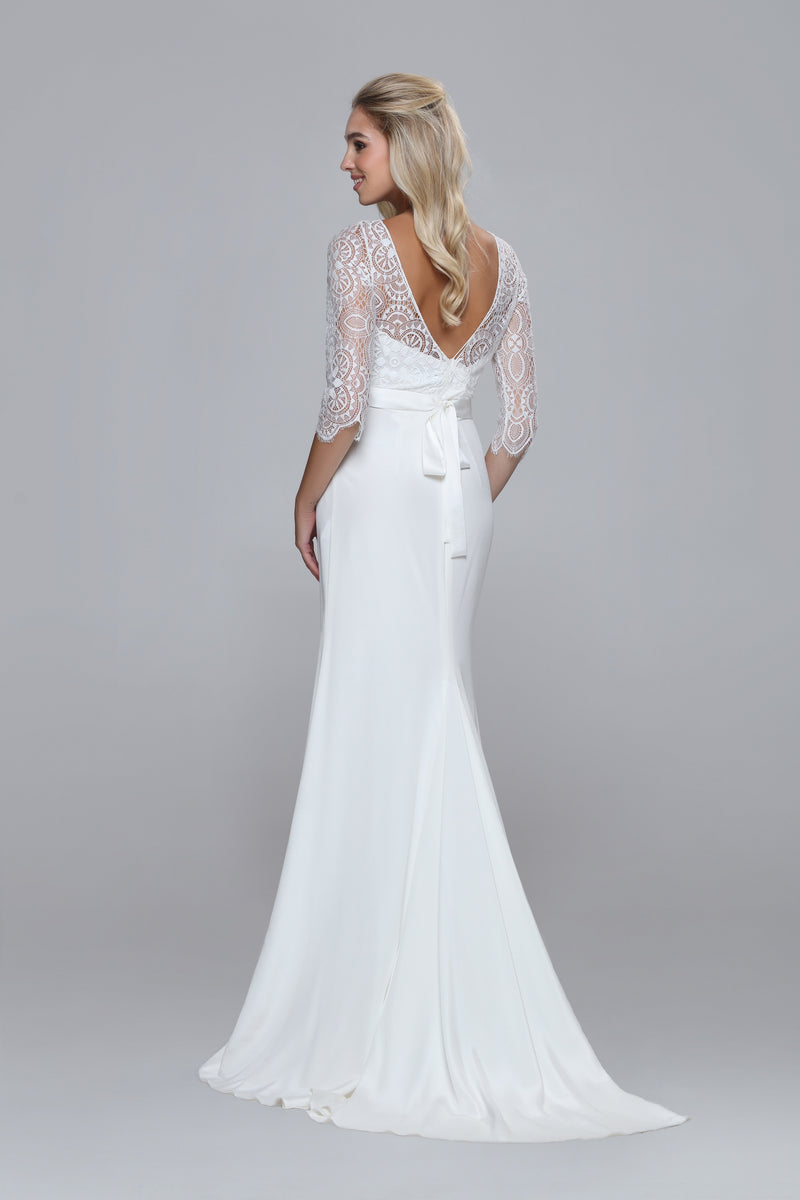 Wedding separates - lace top with 3/4 sleeves. Silk satin tie at waist.Mix&Match romantic.