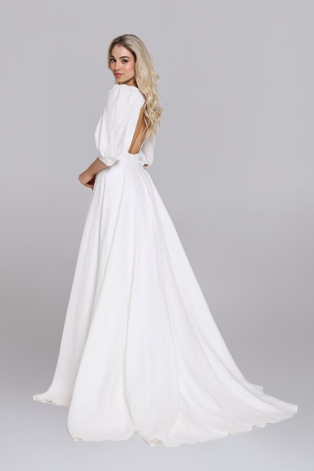 wedding linen dress RAVEN Color:ESTATE BLUE B.Right Handcrafted Cream White Brogue