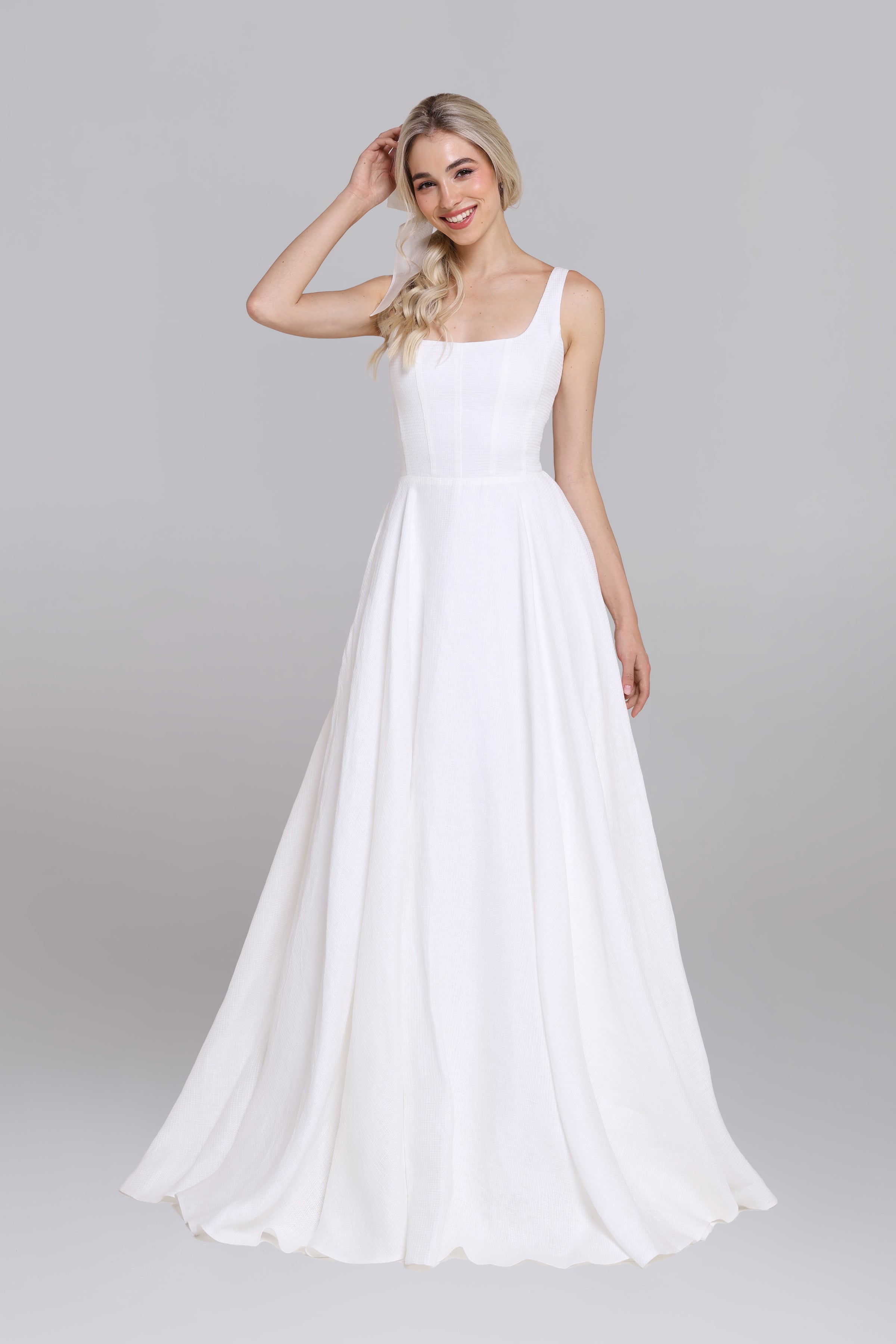 White linen wedding dress hotsell