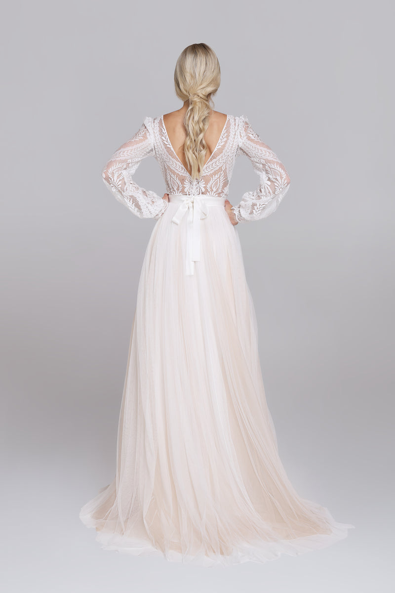 Bridal or evening skirt with draped soft tulle and nude tulle under layer.